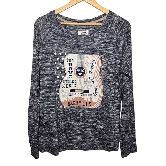 GRAND OLE OPRY Womens Guitar Graphic Shirt XL Long Sleeve Blue Space Dye Cowgirl - Picture 1 of 5